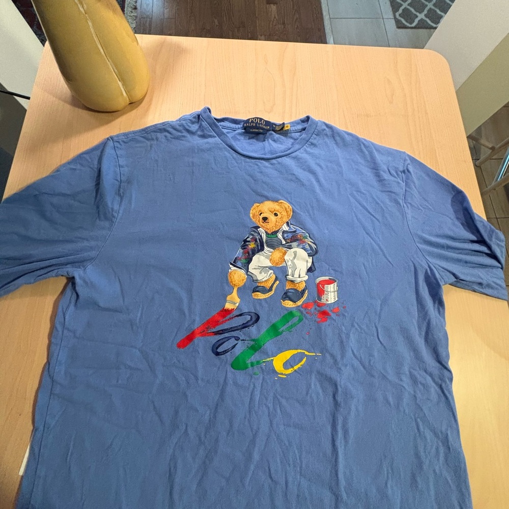Ralph Lauren Blue Tee with Bear and Polo Graphic